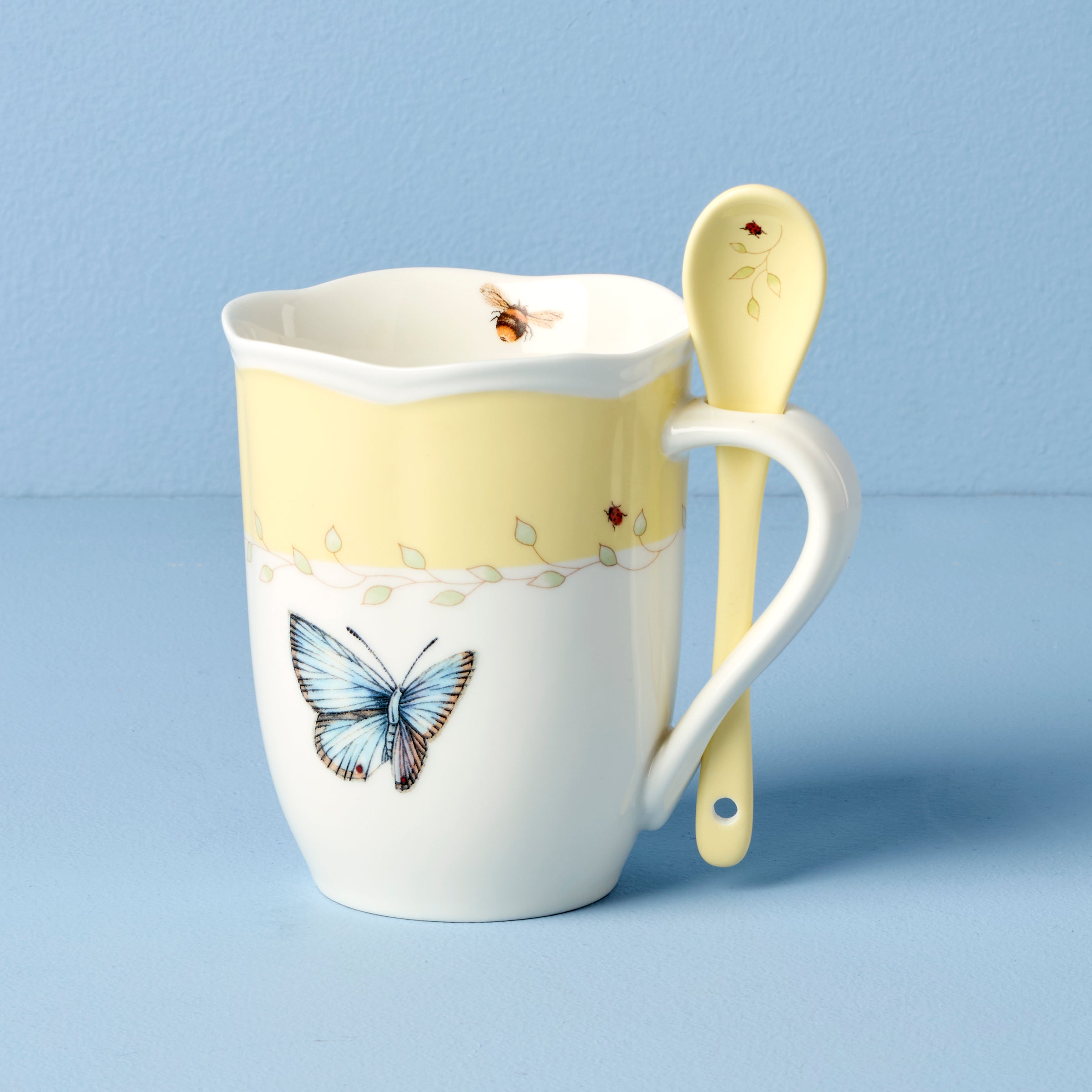 Butterfly Meadow Yellow Mugs With Spoons - Set of 2 - Image 3