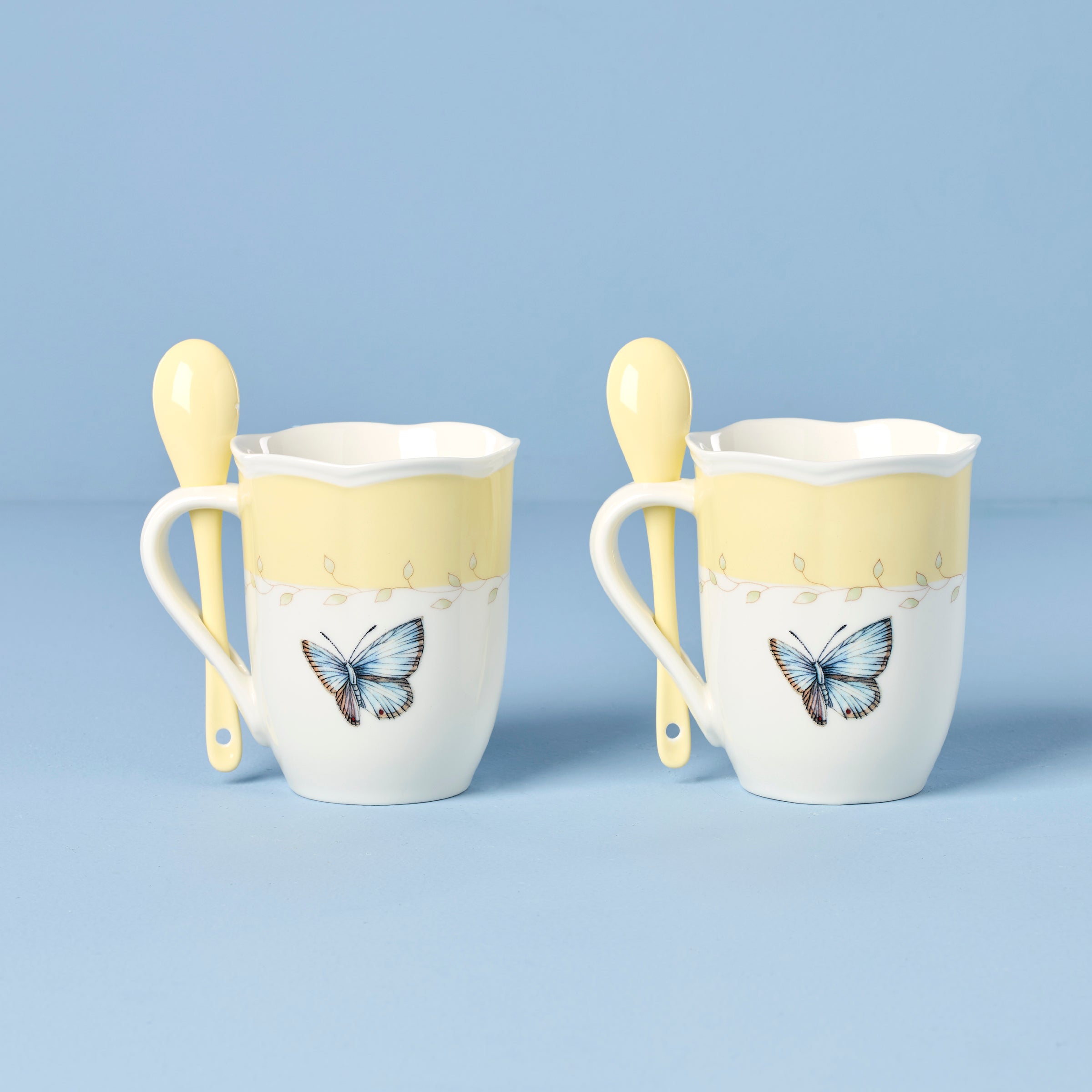 Butterfly Meadow Yellow Mugs With Spoons - Set of 2 - Image 2