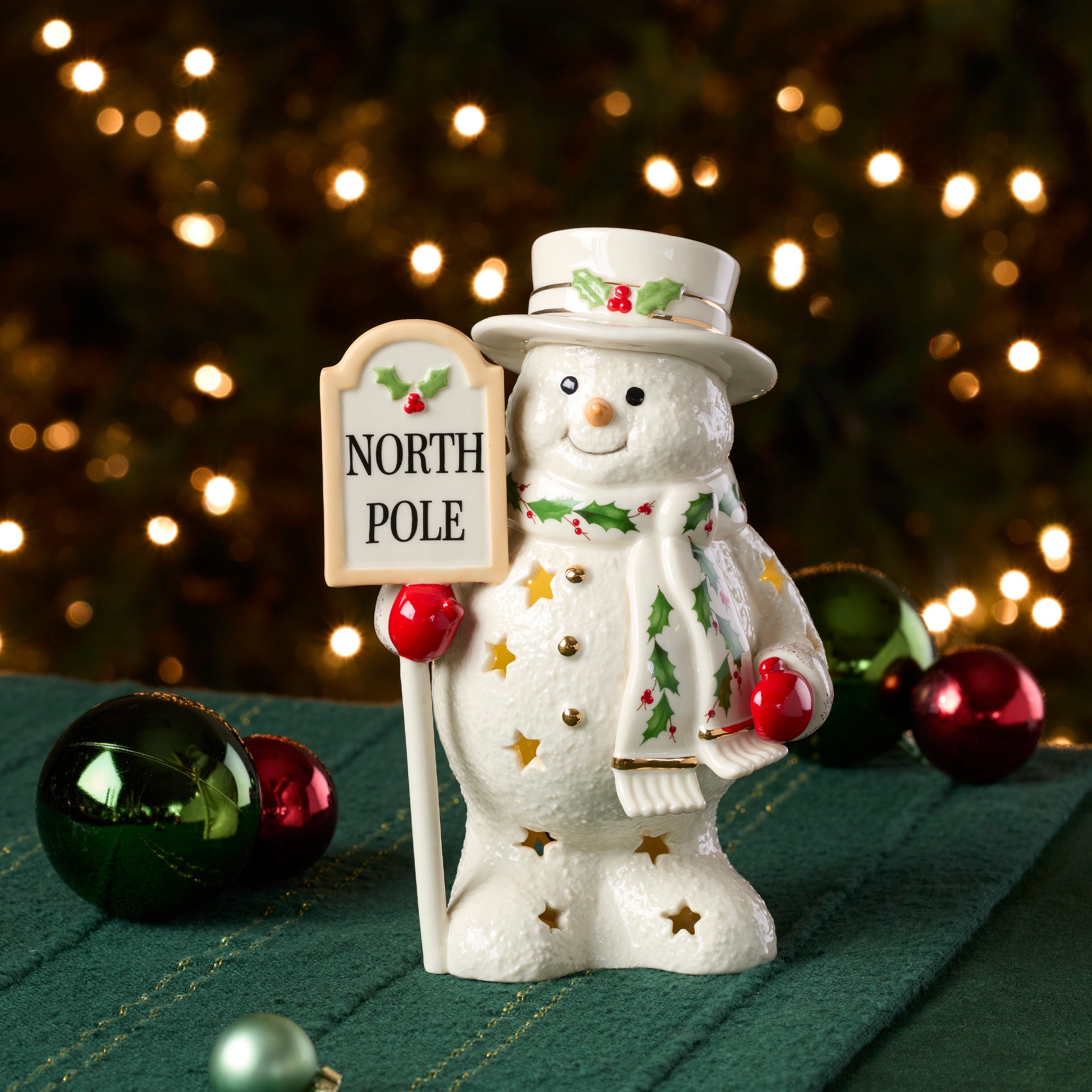 Happy Holly Days North Pole Snowman Lit Figurine - Image 3