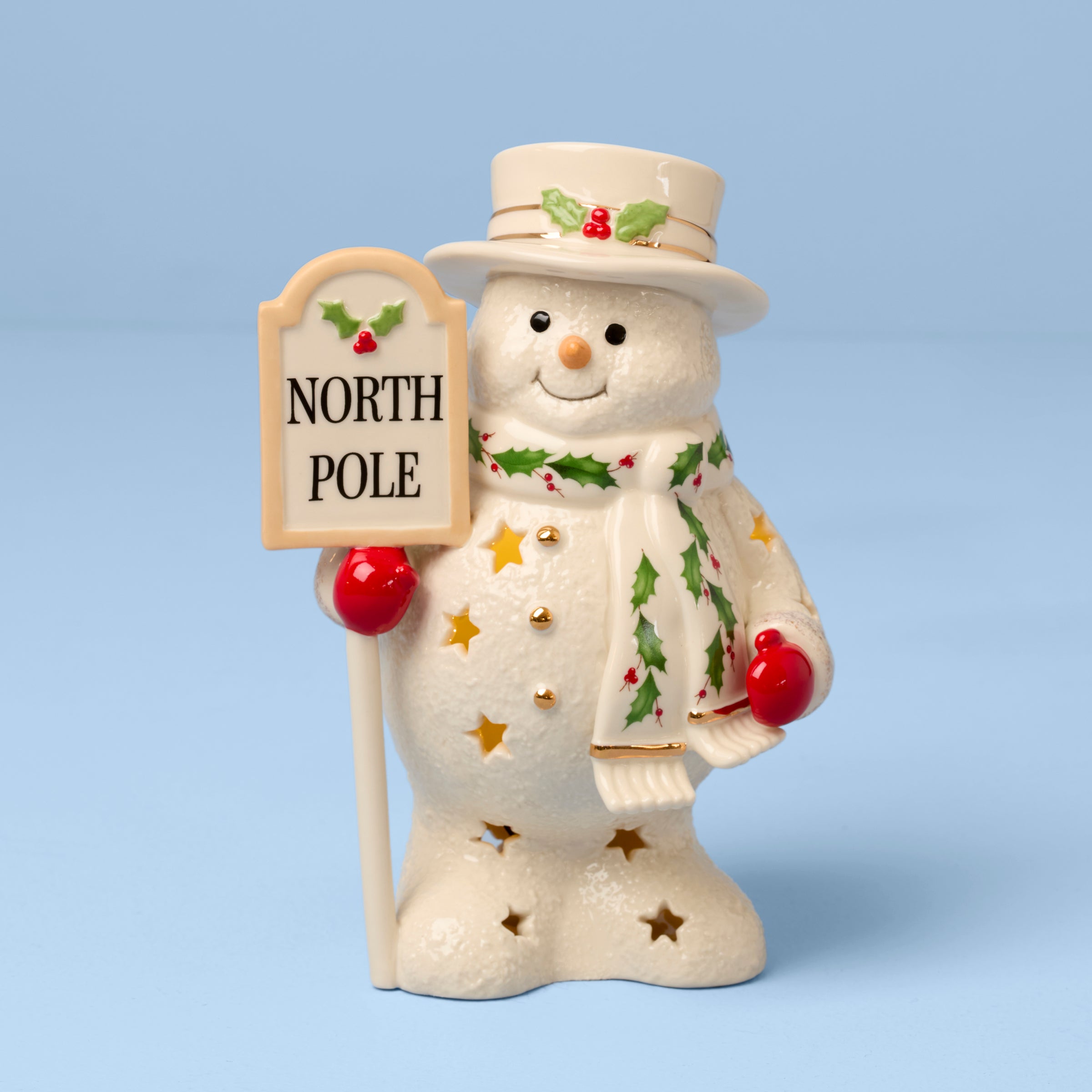 Happy Holly Days North Pole Snowman Lit Figurine