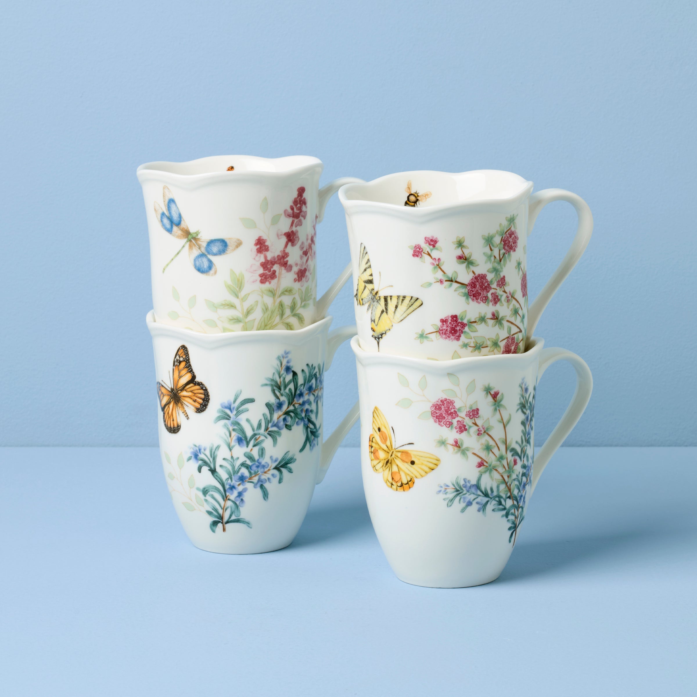 Butterfly Meadow Herbs Mugs - Set of 4