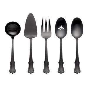 James Street Black Satin 5 Piece Hostess Set