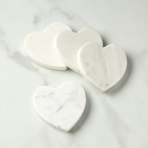 White Marble Heart Coasters - Set Of 4
