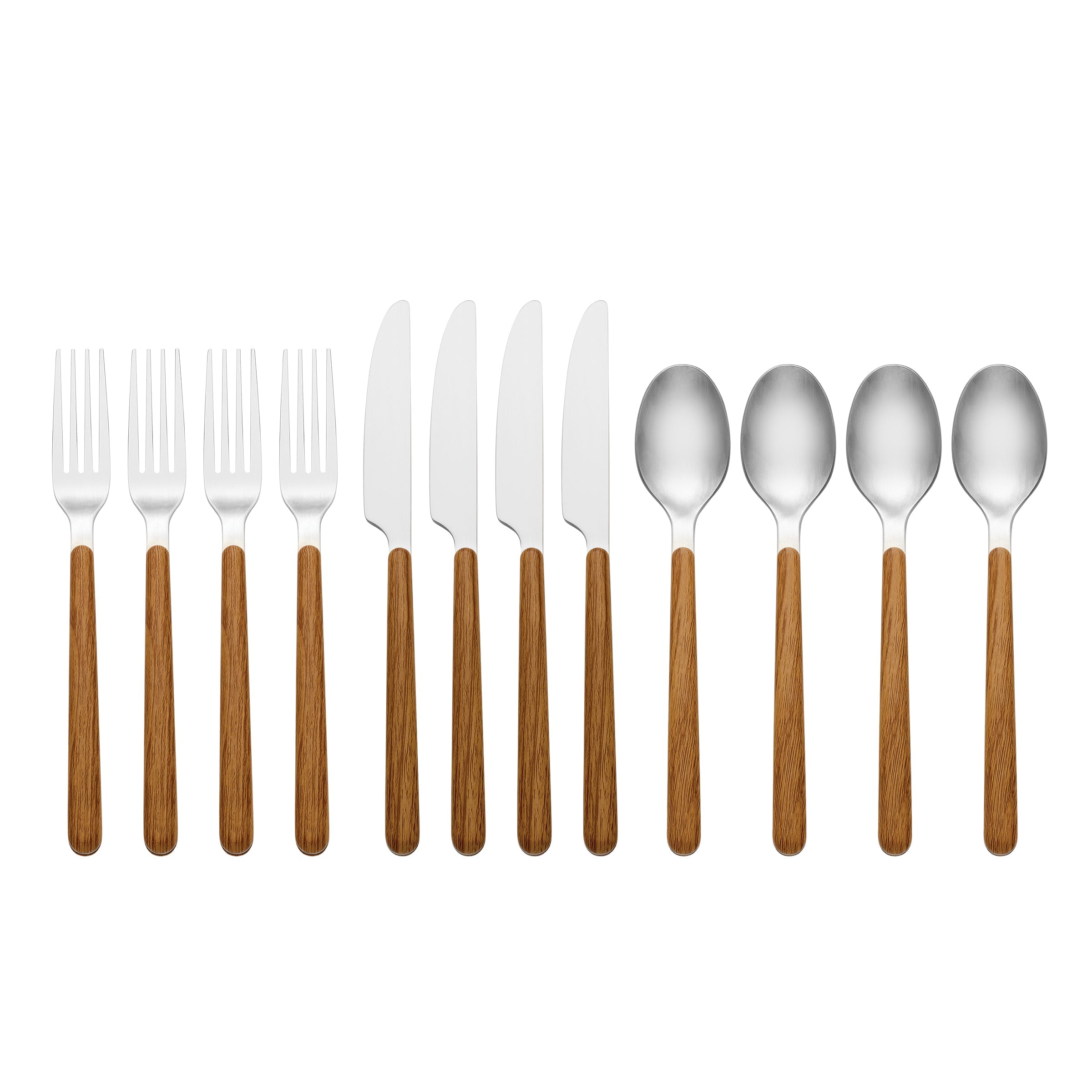 24 Seven Mirror Faux Wood Handle 12 Piece Flatware Set - Image 2