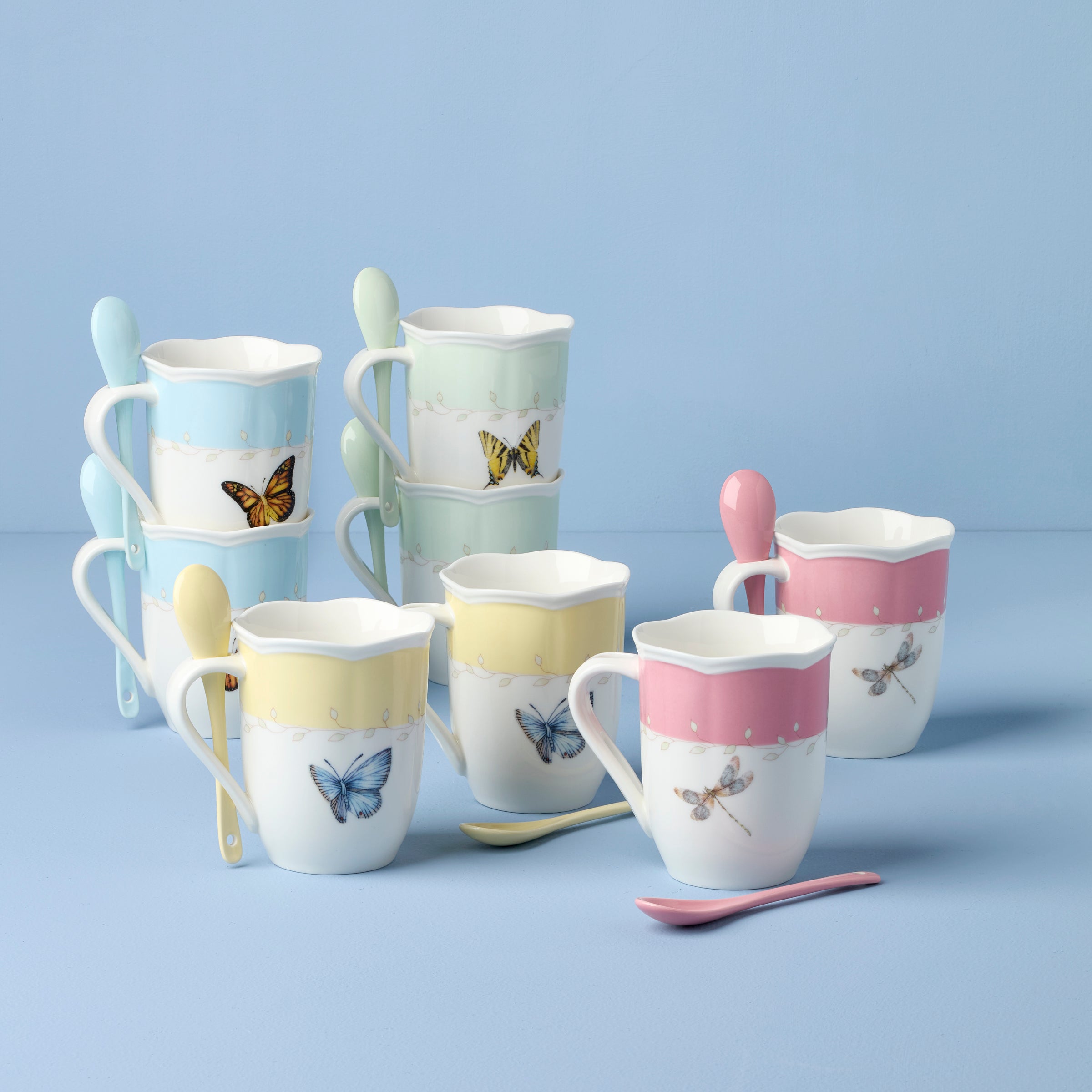 Butterfly Meadow Color Mugs With Spoons - Set of 8 - Image 2