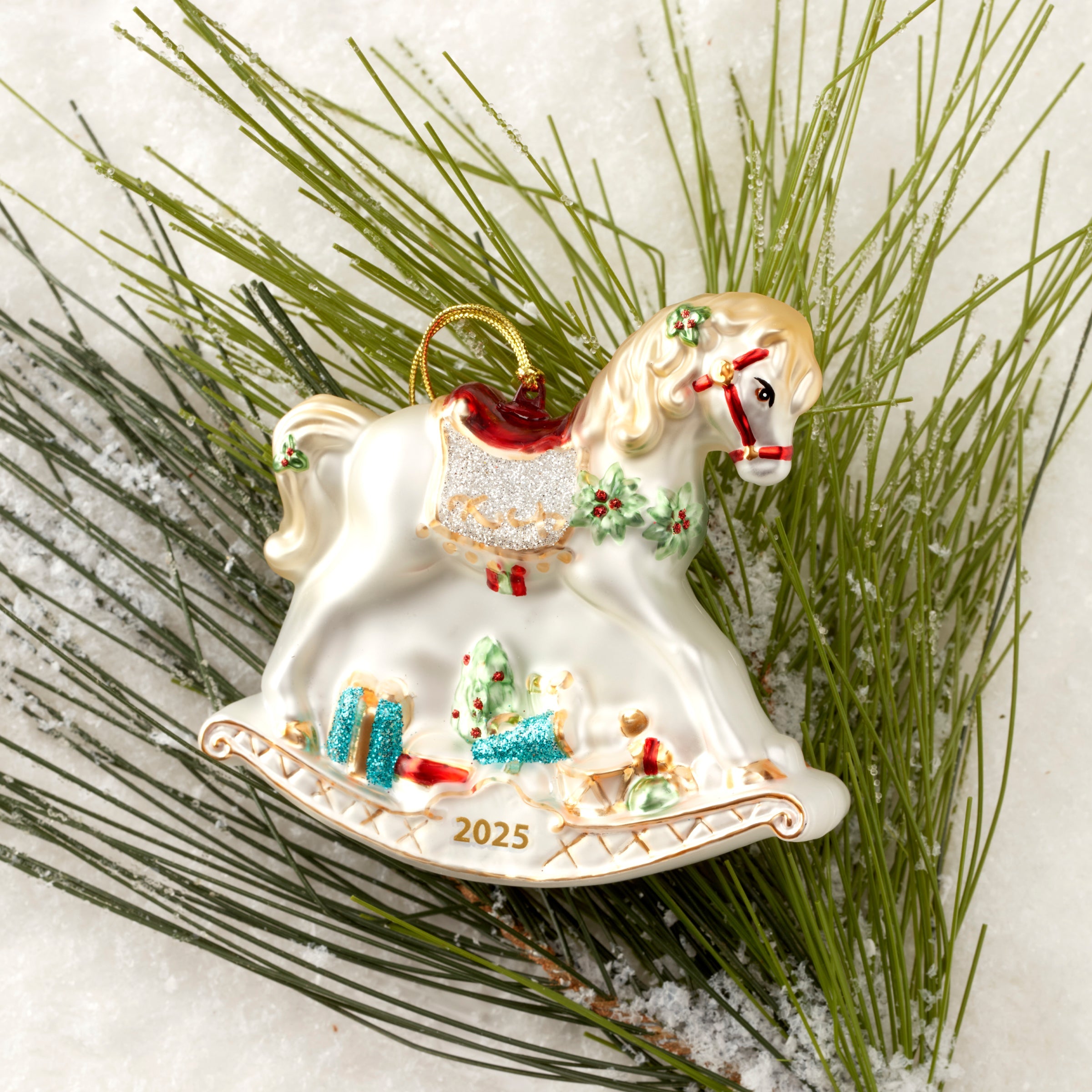 2025 Retro Blown Glass Baby's 1st Rocking Horse Ornament - Image 2