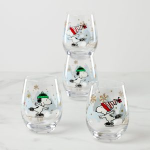 Snoopy Skating Christmas Tumblers - Set Of 4