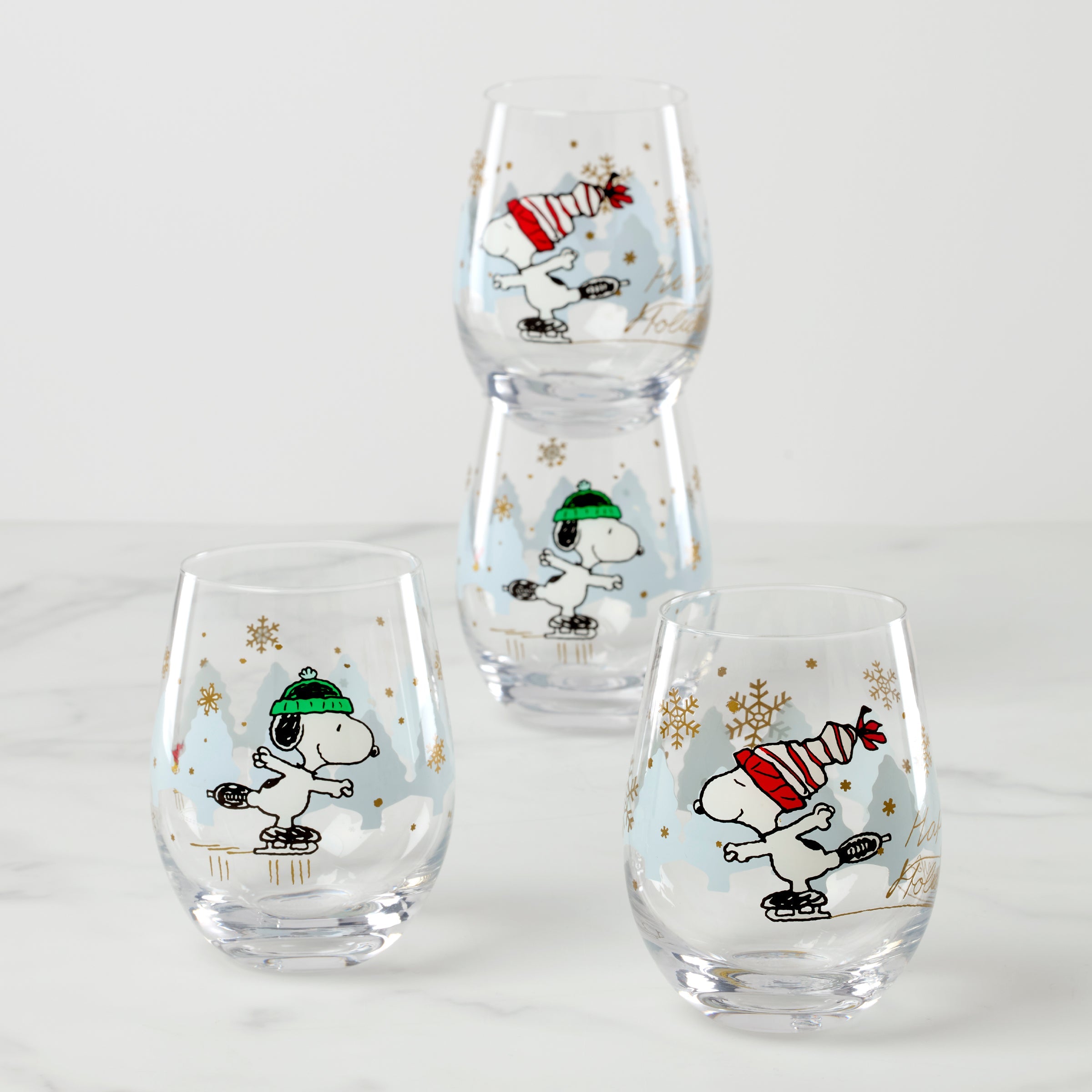 Snoopy Skating Christmas Tumblers - Set Of 4