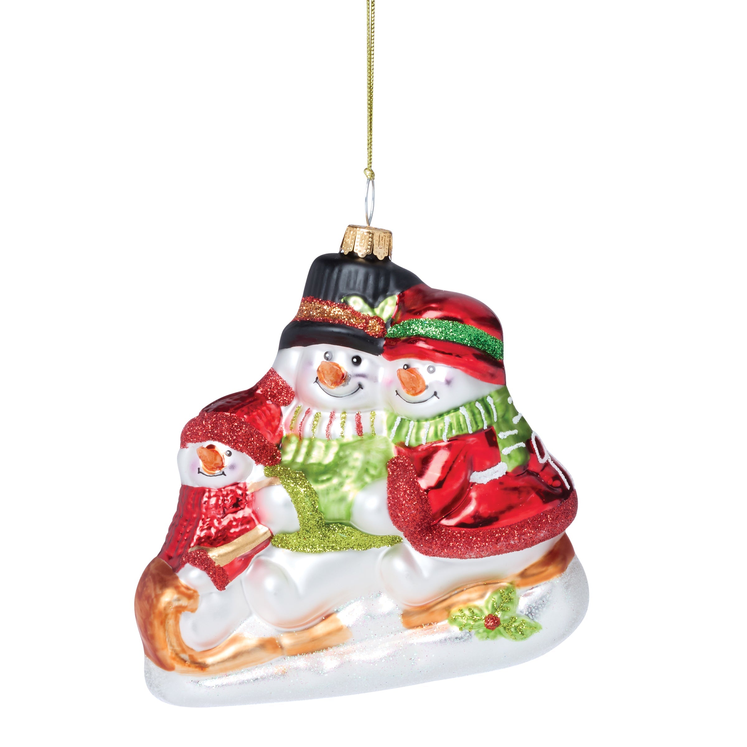 Blown Glass Snowmen On Sled Ornament - Image 3