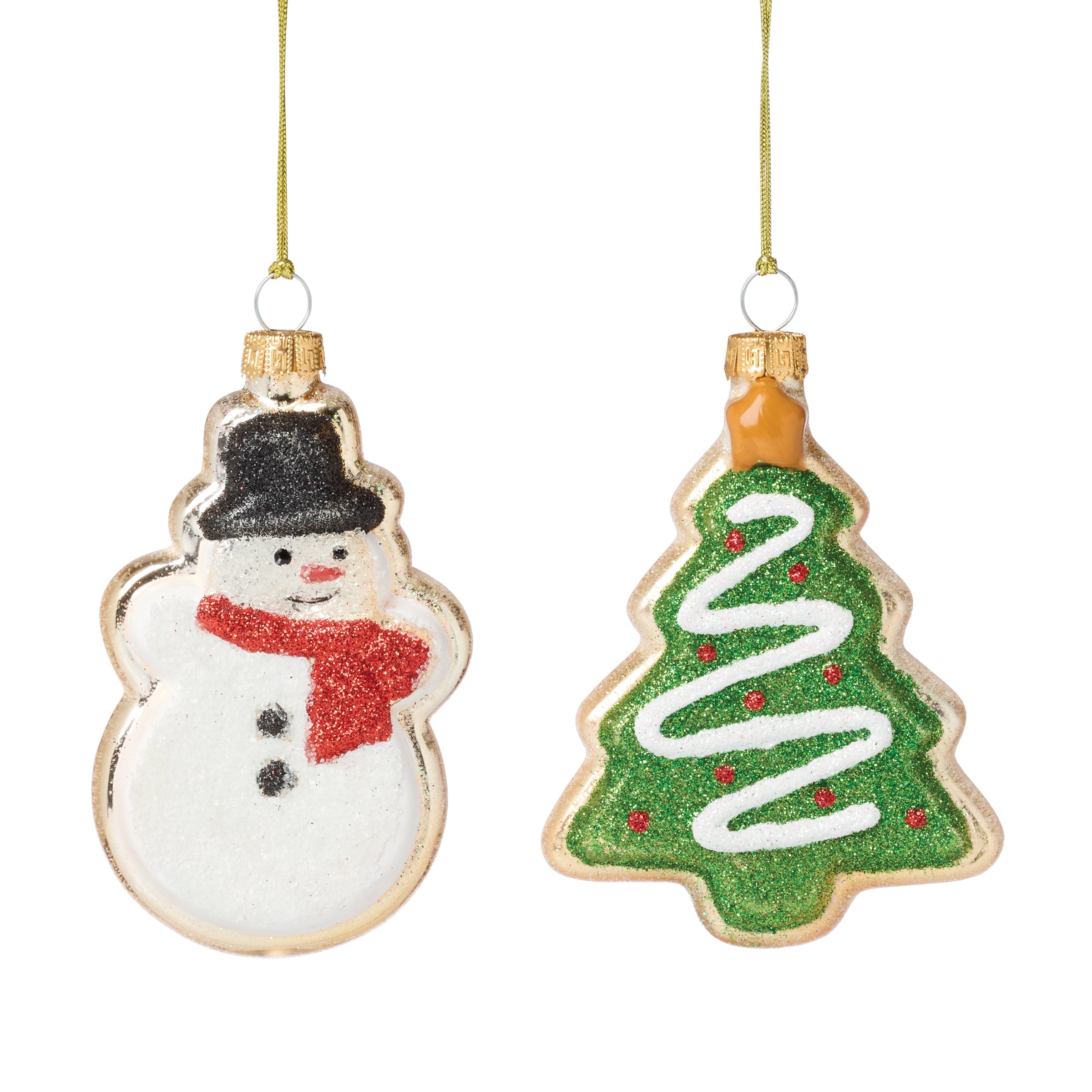 Blown Glass Snowman & Tree Cookie Ornaments 2-Piece Set - Image 3