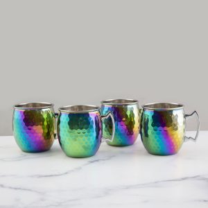 Hammered Rainbow Moscow Mule Mugs - Set Of 4