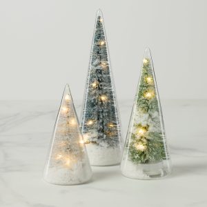 Lit Holiday Brush Trees 3-Piece Set