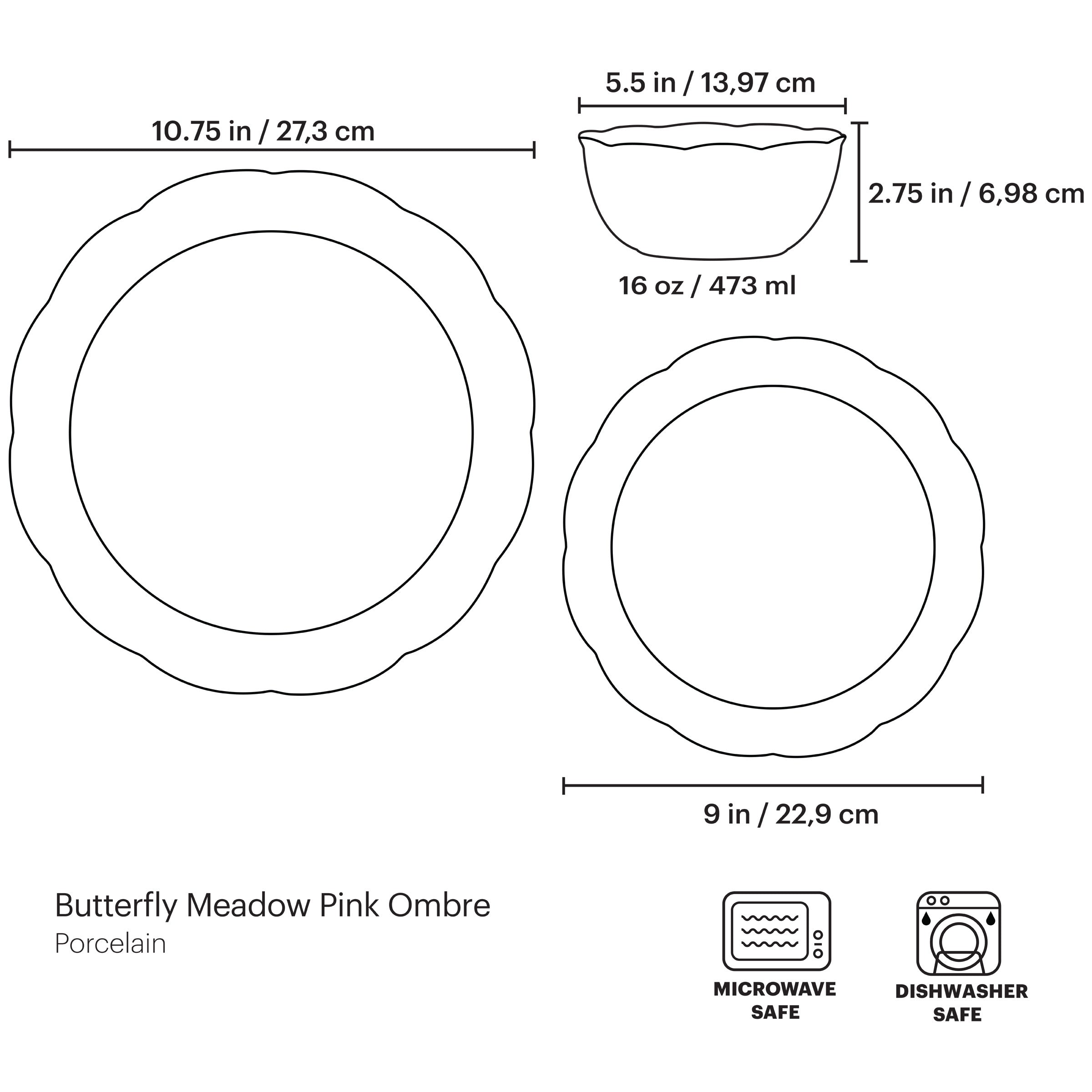 Butterfly Meadow Pink 12-Piece Dinnerware Set - Image 4