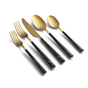 Eivin Gold with Black Marble Handle 20 Piece Flatware Set
